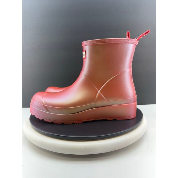 Hunter Original Play Short Nebula Womens Sz 10 Rain Boots Iridescent Coral Red - Picture 1 of 11